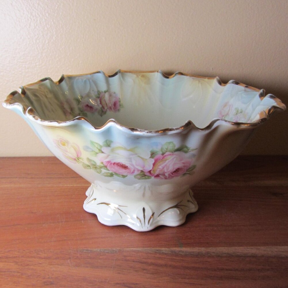 antique bowl floral Silesia porcelain Germany (W6277)